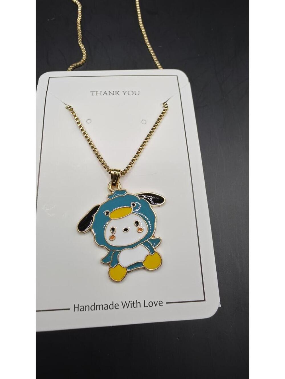 Gold Tone Cartoon Character Pendant Necklace Enamel Charm Chain